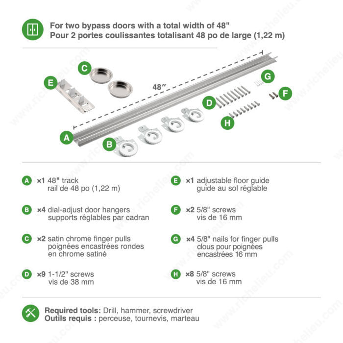 Onward 146BC  48" Bypass Door Hardware Kit - with Track