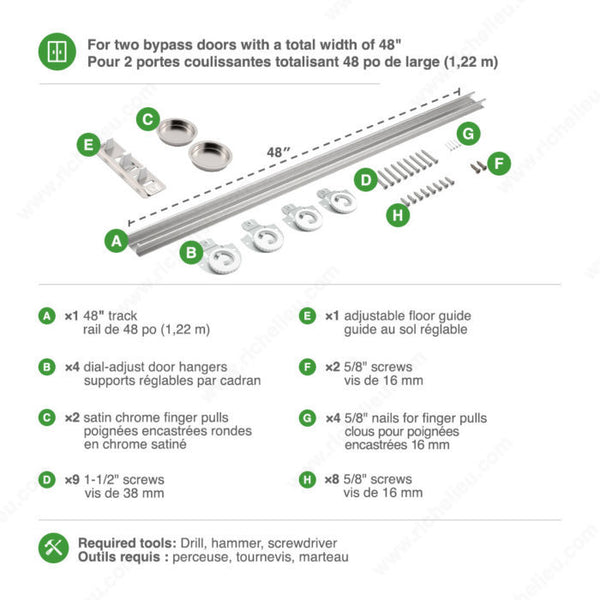 Onward 146BC  60" Bypass Door Hardware Kit - with Track